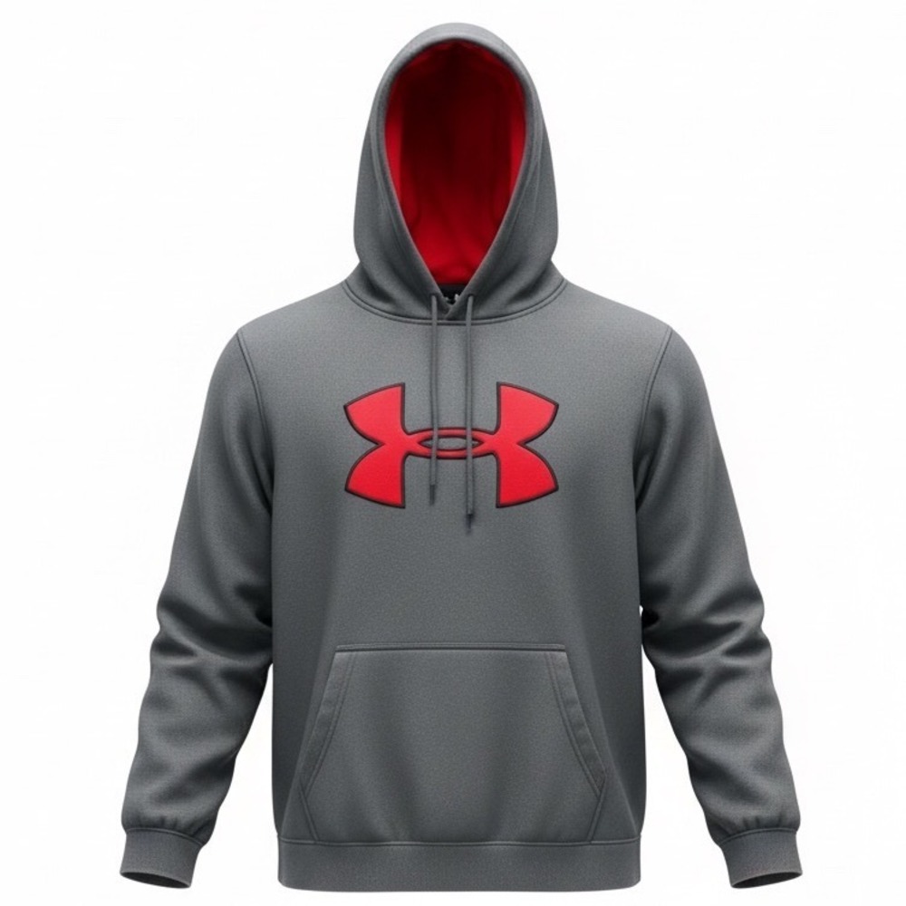 Under Armour‎ Mens Storm Hoodie Gray Red Logo Pullover Sweatshirt Medium Loose